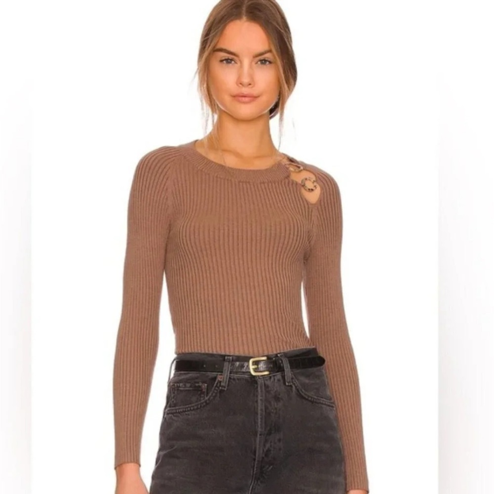 Brown Ribbed Long Sleeve Top